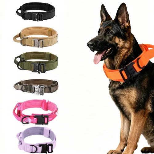 Tactical Dog Collar with Handle Adjustable Military Nylon Collar Comfortable & Durable Heavy Duty for Medium and Large Dogs