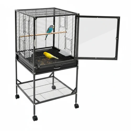 45cm Wrought Iron Bird Flight Cage with Rolling Stand, Suitable for African Grey Parrot, Cockatiel Sun Parakeet, Conure Lovebird Canary