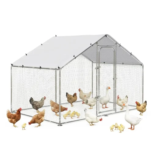 Metal Chicken Coop Spire Roof Walk in Chicken Run Pen for 6 Chickens, Galvanized Rabbits Duck Poultry Cage with, Custom