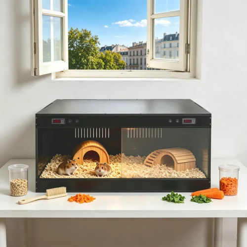 Reptile Tank, Large Reptile Terrarium with Viewing Window & Dual Temperature Controllers for Gecko Snake Turtle