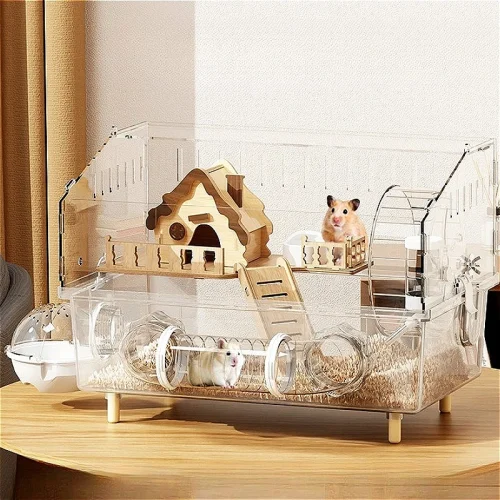 Luxury Transparent Acrylic Hamster Cage Large Space Hideout House Small Pet Habitat Feeding Drinking Accessories