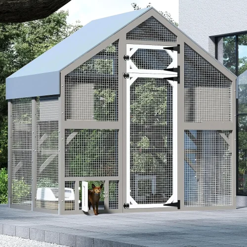 Catio Outdoor Cat Enclosure for Multiple Cats Large Wooden Walk in Cats House Outside