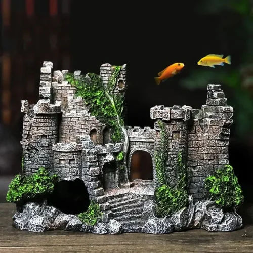 New Resin Artificial Fish Tank Ancient Castle Decoration Aquarium Rock Cave Building Decoration Aquatic Landscaping Ornament